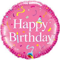 18 Inch Pink Qualatex Happy Birthday Round Foil Balloon