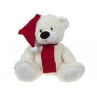 18\" Sitting White Santa Bear With Hat & Scarf