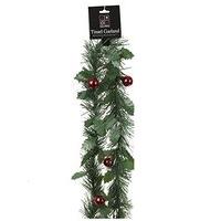 1.8m Green Holly Tinsel Garland Red Baubles Christmas Tree Decoration
