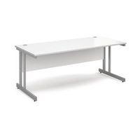 1800 long double cantilever desk in white silver frame