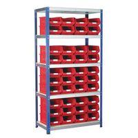 1800X900X450MM ECO-RAX SHELVING BAY C/W 40 X TC4 RED CONTAINERS