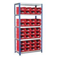 1800x900x450mm eco rax shelving bay cw 40 x tc4 red containers