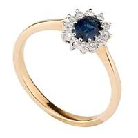 18ct gold sapphire and 0.15 carat diamond cluster ring