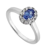 18ct white gold sapphire and 0.15 carat diamond cluster ring