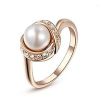 18K Rose/White Gold Plated Pearl Ring For Women With Austrian Crystal Stellux Top Fashion