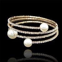 18k Golden Three Layer Elastic Bangle Bracelet for Party