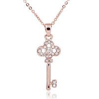 18K Golden Plated Key Shape Pendant with Zircon Necklace, Tiny Necklace