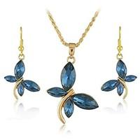 18k gold plated crystal dragonfly pendants necklace dangle earring jew ...