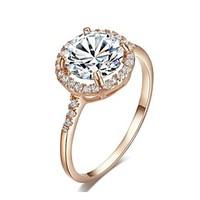 18K Rose Gold Plated Cut Swiss Cubic Zirconia Diamond Halo Engagement Ring Imitation Diamond Birthstone