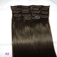 182 dark brown clip in human hair extensions 8pcs80g