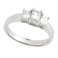 18ct white gold 0.75 carat emerald cut diamond three stone ring
