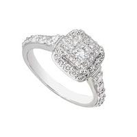 18ct white gold 0.77 carat princess cut diamond cluster ring