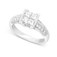 18ct white gold 1.14 carat princess cut and round brilliant diamond ring