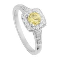 18ct white gold 0.25 carat diamond and yellow sapphire ring