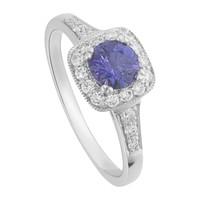 18ct white gold 0.25 carat diamond and purple sapphire ring