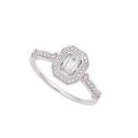 18ct white gold 0.42 carat emerald cut halo diamond ring