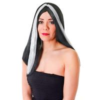 18 long black white halloween wig
