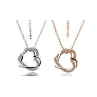 18k Gold Plated Double Heart Necklace Rose Gold