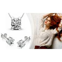 18K White Gold Plated Brilliant Cut Jewellery set Made with Swarovski Crystals