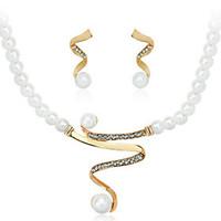 18kGold Pearl Necklace Earrings Jewelry Set for Lady Wedding Party
