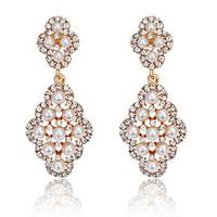 18k Gold/Silver Crystal Pearl Drop Earrings for Lady Wedding Party Fine Jewelry