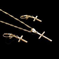 18K Real Gold Plated Cross NecklaceEarrings Jewelry Set