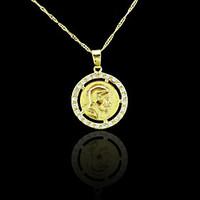 18K Real Gold Plated Coin Zircon Pendant 3.42.4CM
