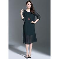 1898womens casualdaily shift dresssolid round neck midi sleeve cotton  ...