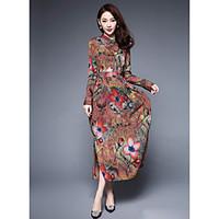 1898womens casualdaily swing dressfloral print stand midi long sleeve  ...