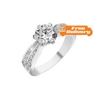 18k White Gold Plated 2ct. Simulated Sapphire Ring - Free Delivery!