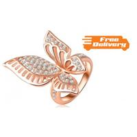 18K Rose Gold-Plated Butterfly Ring - Free Delivery!