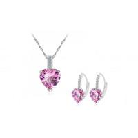 18K White Gold-Plated Earring and Pendant Set With Lab-Created Sapphires