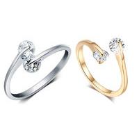 18k Gold or White Gold-Plated Twin Crystal Adjustable Ring