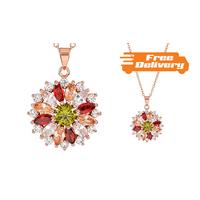 18K Rose Gold Plated Multi-Coloured Simulated Sapphire Pendant - Free Delivery!