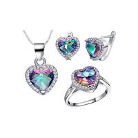 18k white gold plated simulated mystic topaz jewellery set