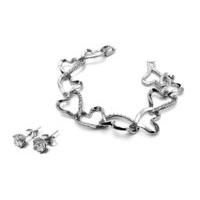 18K White Gold Plated Heart Set with Earrings and Bangle