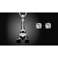 18K White Gold Plated Eiffel Duo Set