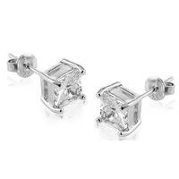 18K White Gold-Plated Square Cut Studs - Free Delivery!
