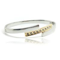 18K White Gold Plated and Pave Crystal Bar Bangle