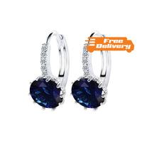 18K White Gold-Plated Simulated Sapphire Earrings - Free Delivery!