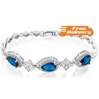 18K White Gold Plated Bracelet Created Blue Sapphire - Free Delivery!