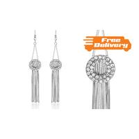 18K White Gold-Plated Tassle Earrings - Free Delivery!