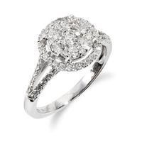 18ct White Gold 0.75ct Split Shank Diamond Halo Cluster Ring