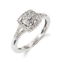 18ct white gold 036ct split shank diamond halo cluster ring