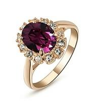 18K Rose Gold Plated Emerald Purple Crystal Ring Elegant Jewelry CZ Diamond Austrian Crystal Stellux