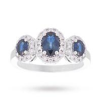 18 Carat White Gold Sapphire and Diamond Three Stone Ring - Ring Size L