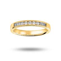 18 Carat Yellow Gold 0.20 Carat Brilliant Cut and Baguette Channel Set Half Eternity Ring