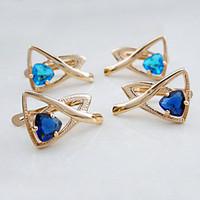 18K Russia CC/585 Golden Plated Rose Color Blue Zirocn Earrings