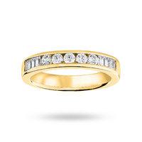 18 Carat Yellow Gold 0.50 Carat Brilliant Cut and Baguette Channel Set Half Eternity Ring