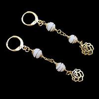 18K Real Golden Plated Pearl Hollow Out Camellia Earrings